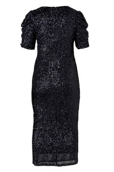 City Woman, Black Sequin Dress, Starling, Body Con Skirt, Black Sequins, Sequin Dress, Hidden Zipper, Midi Length, Round Neckline