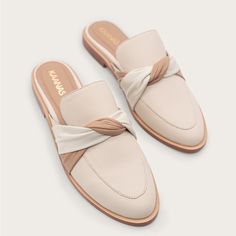 Never Worn. Size 7 Available. Chic Cream Synthetic Flats, Casual Beige Mules With Almond Toe, Casual Beige Almond Toe Mules, Chic Beige Slip-on Flats, Casual Cream Almond Toe Mules, Casual Cream Almond Toe Sandals, Half Shoe, Half Shoes, Classy Casual Outfits