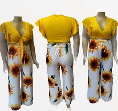 Be the Sunflower 🌻in this beautiful sunflower set. The Set features a gorgeous bright and bold multicolored pants with sunflower throughout the pants, with a matching crop top with flare short sleeve. The pants features sunflower prints throughout the pants. This set is comfortable for leisure wear or can be dressed up. it is made of super soft and stretchy material for added comfort and style. Slay comfortably and effortlessly in this two piece pant set. Sunflower Prints, The Sunflower, Sunflower Print, Pant Set, Leisure Wear, Free Giveaway, Stretchy Material, Two Piece Pant Set, Sunflower