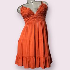 All Things Are Possible Nwt Orange Boho Dress Spaghetti Strap Crochet Bust Gauzy Layered Skirt Backless With Self Tie Bought For Boho Wedding, Wore Something Else Orange Boho Dress, Strap Crochet, Gauzy Dress, Dress Spaghetti, Layered Skirt, Something Else, Spaghetti Strap Dresses, Boho Dress, Boho Wedding