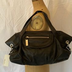 Black Leather Nwt Never Used, Comes With Original Dust Bag Fall Shoulder Bag With Branded Hardware In Black, Black Shoulder Bag With Branded Hardware For Fall, Black Bags With Branded Hardware For Fall, Fall Black Bags With Branded Hardware, Black Bags With Silver-tone Hardware For Fall, Everyday Black Polyurethane Bag, Casual Black Shoulder Bag With Gold-tone Hardware, Vintage Pre-owned Tote Bag, Black Hobo Tote Bag With Silver-tone Hardware