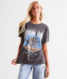 Girl Dangerous Joshua Tree Oversized T-Shirt - Grey Small, Women's Vintageblack Distressed graphic washed t-shirt Bust measures 44 on size small Body length 25 1/2 on size small. Layering piece(s) and/or accessories sold separately.. 100% Cotton. Machine wash cold inside out with like colors. Tumble dry low.   Apparel & Accessories > Clothing > Shirts & Tops Cheap Urban Women's T-shirt, Rocker Graphic Crew Neck T-shirt, Bohemian Pink T-shirt With Graphic Print, Cheap Rock And Roll Short Sleeve T-shirt, Rock And Roll Cotton T-shirt With Short Sleeves, Accessories Clothing, T Shirt For Women, Women's T Shirts, Oversized T Shirt