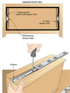 the diagram shows how to install and use drawer sliders for drawers with screws