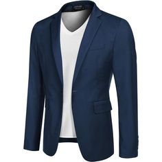 Classic Essential - A Timeless Classic That No Wardrobe Should Be Without, This Sport Coat With One-Button Fastening And A Notched Lapel Collar. Versatile - This Mens Blazers Can Be A Perfect Addition To Almost Any Outfit From Casual To Formal. Great For Parties, Events, Weddings And Fashion Wear Or Casual Use. Functional Pockets - This Men Casual Blazer Features One Welt Pocket At Chest Height And Two Flap Pockets At Waist Height, Easy To Hold Small Items Like Earphone, Wallets, Keys, Coins And Blue Long Sleeve Blazer For Business Casual, Blue Long Sleeve Business Casual Blazer, Business Casual Blue Blazer With Button Closure, Blue Business Casual Blazer With Button Closure, Fitted Blue Button-up Sport Coat, Blue Fitted Button-up Sport Coat, Blue Business Casual Blazer With Hidden Button, Blue Blazer With Suit Collar For Business Casual, Blue Business Casual Blazer With Suit Collar