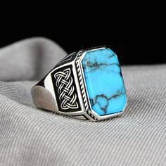 Men Handmade Silver Turquoise Ring , Handcrafted Ottoman Men Ring , Natural Gemstone Ring , 925k Sterling Silver Ring , Gift for Him           Turquoise Stone Properties It is known to bring luck and luck to the person. It is effective against anxiety. It brings success. It has a protective effect against the evil eye. It balances the blood pressure. It has a protective effect against heart diseases. If it is used as jewelry, its effect increases even more. It is good against digestive problems. Turquoise Men, Silver Turquoise Ring, Punk Accessories, Turquoise Jewelry Native American, Ring Trends, Turquoise Ring Silver, Natural Gemstone Ring, Pattern Ring, Estilo Punk