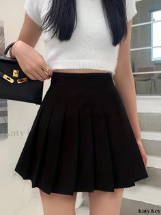 Katykey - Exquisite High-Waisted Pleated Skirt: A Casual A-Line Mini Skirt for Womens Fashion High Waisted Pleated Skirt, Cute Fabric, A Line Mini Skirt, Black Women Fashion, Pleated Skirt, Black Fashion, Mini Skirt, A Line, Mini Skirts