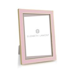 a pink and gold photo frame with the name elizabeth lamont on it's side