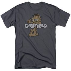 garfield the cat cartoon character t - shirt for adults and kids, charcoal gray color