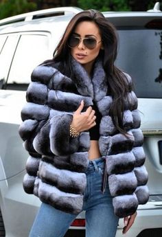 Luxury and originality are embodied in this soft chinchilla rex rabbit coat. The front, the sleeves and the hood are made of horizontal fur . Hook closure and two slit pockets. Inner lining with animalier print and feautres and ... inspirational quote by Pisani Maura.. [custom tab] SHELL #1: 100% REX RABBIT FUR | LINING #1: 51% VISCOSE 49% ACETATE [/custom tab] Chinchilla Fur Coat, Chinchilla Coat, Rabbit Fur Jacket, Chinchilla Fur, Rabbit Fur Coat, Jeans Street Style, Real Fur Coat, Rex Rabbit, Slim Fit Jackets