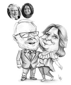 a caricature drawing of an older couple