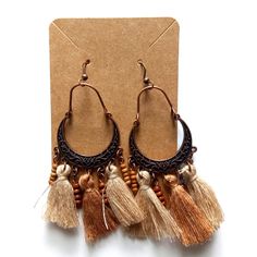 Brown Tassel Dangle Earrings New A Little Heavy Length Is 5 Brown Dangle Tassel Earrings For Summer, Brown Bohemian Tassel Earrings For Summer, Bohemian Brown Tassel Earrings For Summer, Brown Tassel Earrings For Summer, Summer Brown Tassel Earrings, Beach Jewelry With Brown Tassels, Elegant Brown Adjustable Tassel Earrings, Summer Brown Tassel Jewelry, Brown Dangle Earrings With Tassels