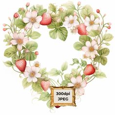 a wreath with strawberries and flowers on it