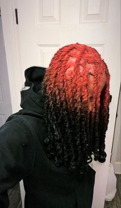 Round Parts Locs, Circle Part Locs, Locs Hairstyles Colored, Loc Hair Colors, Reverse Dyed Locs, Red And Black Dreads, Loc Hair Color Ideas, Puffy Locs, Half Dyed Locs