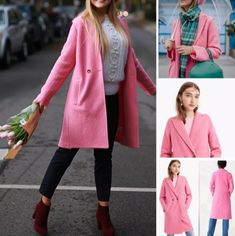 J. Crew Pink Daphne Coat Size: 14 Style: J4864 Msrp: Was $298 Condition: Pre-Owned In Pristine Condition, Just Worn A Few Times Features: Relaxed And Generous Fit, Unlined, Dropped Looser Armholes, Cuffs Can Be Worn Down Or Gently Folded Back, Pockets. See Last Photo * Wool * Dry Clean Only * My Photos Better Represent Actual Color Measurements Are Taken Laid Flat And Are Approximate. Top Of Shoulder To Hem: 37" Armpit To Armpit: 23.25" Under Arm To End Of Sleeve Uncuffed: 15" From A S/F Environ Pink Notch Lapel Outerwear For Office, Fitted Spring Wool Coat With Pockets, Fitted Wool Coat With Pockets For Spring, Pink Notch Lapel Outerwear For Fall, Pink Single Breasted Outerwear For Fall, Classic Pink Outerwear For Work, Chic Pink Blazer For Winter, Spring Wool Coat For Work, Single Breasted Long Sleeve Wool Coat For Spring