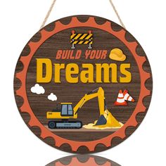 PRICES MAY VARY. 🤩Why Choose Our Build Your Dreams Sign Plaque?——Bright color printing, lively and vivid clouds, truck and quotes constitute a warm and confident image. The motivational saying (Build Your Dreams) fully reflects the sense of confident of the owner and is a good decoration for an inspiring atmosphere. 🎁Warm Gift For Someone——As a special and meaningful gift to your kids, friends etc, this excavator door sign is a sweet gift for them. It is also a good choice as a birthday gift. ✨Create A Sense Of Atmosphere——To decorate your bedroom, living room, kids room, playing room, baby room, porch, nursery, classroom etc, our motivational wood sign is very eye-catching and can create an positive and encouraging atmosphere. ✔️No Worries About Materials——Made of high-quality sturdy wo Cartoon Construction, Sign For Classroom, Cartoon Building, Kitchen Decor Signs, Dream Kids, Front Door Sign, Wooden Door Signs, Nursery Playroom, Front Door Signs