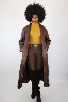 Come on with the foxy brown! If you are tired of the standard black leather coat, this brown delight does not disappoint! This trench coat is simply breathtaking in person. It’s a gorgeous, soft brown leather that is nearly perfect. It has its original belt which is also flawless and shows no real signs of wear. You will LOVE this coat! Made in Korea Size Medium Measurements in Inches: Shoulders: 22 Bust: 44 Waist: 44 Sleeve: 22.5 Hips: 50 Foxy Brown, Black Leather Coat, Leather Trench, Trench Jacket, Soft Brown, Leather Coat, Vintage Leather, Fur Coat, Brown Leather