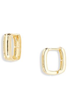 Easy-to-wear square-hoop earrings will add significant polish to even your most casual ensembles. Hinge with snap-post closure 14k-gold plate Imported Square Hoop Earrings, Contemporary Accessories, Earrings Hoops, Rounded Square, Flip Flop Slippers, Clutch Pouch, Earrings In Gold, Designer Crossbody Bags, Square Earrings