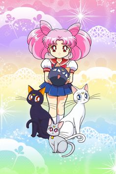 Rini and the gang Chibiusa Wallpaper, Luna Artemis, Sailor Moon Cat, Sailer Moon, Moon Kingdom