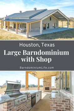 the front and back of a house with text overlay that reads houston, texas large barn