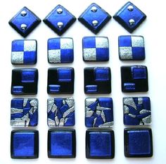 nine blue and silver square glass beads