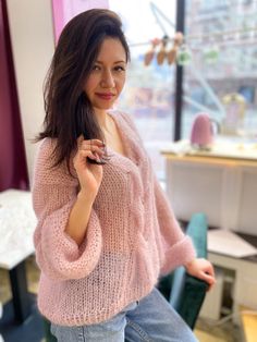 Cozy V-neck Knitted Sweater, Cozy V-neck Sweater, Hand Knitted V-neck Sweater For Fall, Trendy Long Sleeve Mohair Sweater, Cozy Mohair V-neck Sweater, One Size Knitted V-neck Sweater, One Size V-neck Knitted Sweater, Hand Knitted V-neck Winter Sweater, Hand Knitted V-neck Sweater For Winter