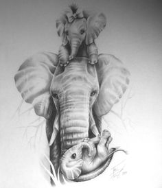 a drawing of an elephant and its baby