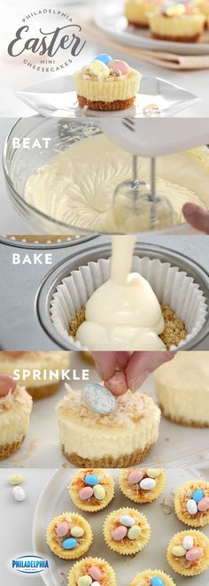 the steps to making cupcakes with icing and sprinkles are shown