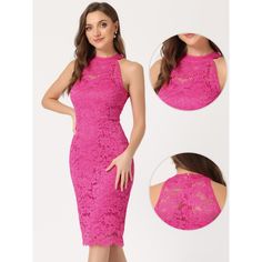 In a charming design, this bodycon cocktail sheath dress adds to your choice for the upcoming seasons. Stretch and nice quality material, you can wear it comfortably all day, and the lace trim hem highlights your legs long. Pairing with high heels can build an elegant party look, and you can cover up with a trench coat in fall and springtime. Slim Fit Sheath Bodycon Dress, Slim Fit Sleeveless Bodycon Dress For Party, Sleeveless Pink Lace Dress For Cocktail, Elegant Sleeveless Slim Fit Dress, Elegant Slim Fit Sleeveless Dress, Feminine Fitted Sleeveless Party Dress, Pink Bodycon Sleeveless Dress For Date Night, Elegant Sleeveless Slim Fit Mini Dress, Slim Fit Sleeveless Bodycon Dress