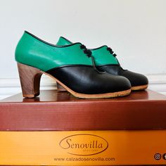 Professional Flamenco Shoes. Handmade By Senovilla. Never Worn. Palo Santo Heels. Comes With Carrying Bag And Original Box! Flamenco Shoes, Flamenco Dancing, Shoes Handmade, Shoes Color, Carry On Bag, Black Green, Original Box, Dance Shoes, Heels