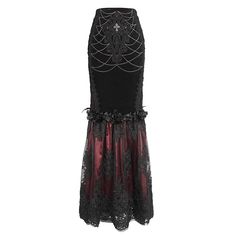 This gothic skirt is patchwork with mesh on the bottom. Floral embroidery, diamante, and chain on the front. Lace splice on the side. Roses in the middle for decoration. Slim-fit silhouette and good elastic fabric. Available in two colors. 
 
Material:?Polyester; Spandex; Cotton; ?Polyamide 
Weight: 0.76KG 
Size:?XS-3XL 
SKU:?ESKT04402 Gothic Skirt, Gothic Floral, Fishtail Skirt, Gothic Rock, Lace Splicing, Elastic Fabric, Embroidered Lace, Floral Embroidery, Polyester Spandex