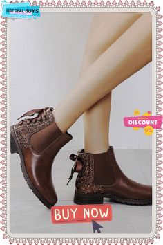 Brown Glett Lace Back Chelsea Boots Casual Faux Leather Martin Boots For Party, Trendy Flat Boots For Fall, Brown Flat Boots For Fall, Flat Brown Boots For Spring, Casual Leather Martin Boots For Party, Casual Martin Boots With Round Toe For Party, Fall Party, Deep Brown, Rubber Boots