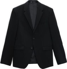 Formal Sport Coat With Button Cuffs, Winter Formal Solid Color Blazer, Classic Black Outerwear With Single Button, Classic Winter Suits With Button Cuffs, Black Notch Lapel Suit With Button Cuffs, Black Blazer With Button Cuffs And Suit Collar, Black Suits With Button Cuffs For Fall, Winter Formal Blazer With Button Cuffs, Formal Winter Blazer With Button Cuffs