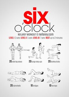 the six o'clock workout poster shows how to do it in five minutes or less