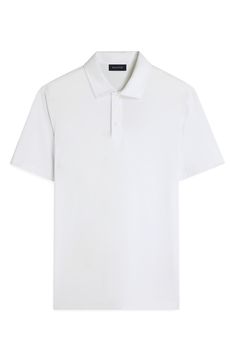 Fend off the sun's rays in this polo made from stretchy performance fabric with UPF sun protection. 28" length Button half-placket Spread collar Short sleeves UPF 50+ sun protection 88% polyester, 12% spandex Machine wash, dry flat Imported White Casual Polo Shirt With 4-way Stretch, Classic Fitted Polo Shirt With Go-dry, Classic Fitted Go-dry Polo Shirt, White Collared Polo Shirt With Moisture-wicking, White Moisture-wicking Collared Polo Shirt, White 4-way Stretch Polo Shirt For Sports, White 4-way Stretch Polo Shirt, Classic Stretch Collared Polo Shirt, 4-way Stretch Short Sleeve Polo Shirt For Summer