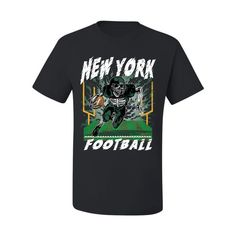 New York NYJ American Football Flaming Skeleton | Trendy Streetwear Fantasy Fan Sports Men's T-Shirt   Pick a sport, any sport we've got you covered. From Football and Baseball to Table tennis and Horseback Riding whatever your passion we have a cool design for you to wear while to showing off your skills   * TOP QUALITY: Our shirts are made with a soft, pre-shrunk 50/50 cotton/polyester blend, ensuring maximum comfort and durability. We also use the newest, high-tech printing techniques available, guaranteeing the finest print on the market.   * EASY CARE: Care for your t-shirts with ease, simply machine wash inside-out, cold with like colors. No complicated care instructions needed!    * SIZES AVAILABLE: Our t-shirts are designed to fit just about everyone, (S-5X) and our unique size cha Football Season Sportswear T-shirt With Sublimation Print, Sportswear T-shirt With Sublimation Print For Football Season, Black Activewear For Sports Events With Graphic Print, Graphic T-shirt For Sports Events, Graphic Print T-shirt For Sports Events, Football Season Sportswear T-shirt With Letter Print, Sportswear T-shirt With Team Name For Football Season, Sports Sublimation Design T-shirt With Screen Print, Athletic Fit Graphic Print T-shirt For Sports Season