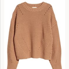 H&M Long Sleeve Sweater Camel/Tan Color Open Knit Chunky Sweater Size S New With Tags Cute Knitted Sweaters, Pink Sweater Dress, Beige Pullover, Cream Knit Sweater, Leopard Print Sweater, Camel Sweaters, Boxy Sweater, Open Knit Sweater, Embroidered Sweater