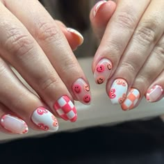 Valentines Mushroom Nails, Trippy Valentines Nails, Unconventional Valentines Nails, Luminary Valentine Nails, Short Nail Designs Strawberry, Luminary Nails Design, Valentines Nails Ideas, Animation Nails