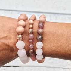 Pink Quartz gemstone bead bracelet stacking set rose wood | Etsy Gold Bracelet Indian, Rose Gold Beaded Bracelet, Wood Beads Jewelry, Blush Jewelry, Lava Bead Bracelet, Bracelet Stacking, Diffuser Jewelry, Rose Wood, Wood Bracelet