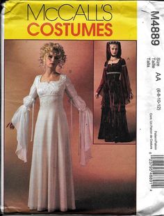 "McCall's M4889 Renaissance Gothic Priestess Medieval Dress Costume Sewing Pattern. Pattern 4889 is UNCUT and in factory folds. Size 6, 8, 10, 12 which will fit a 30 1/2\"-34\" bust." Medieval Dress Pattern, Costume Sewing, Women's Sewing Pattern, Costume Sewing Patterns, Costume Patterns, Medieval Dress, Dress Costume, Mccalls Patterns, Costume Dress