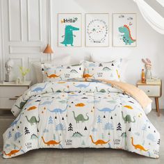 PRICES MAY VARY. 🦕QUEEN Size is a 3-Piece Set and contains One Comforter(88"x88") and Two Shams(20"x26"). If you want a comforter that drapes to the floor, you may choose a larger size. 🦖HIGH QUALITY MATERIAL- Made of luxurious high density 800TC cotton, filling WHOLE-PIECE microfiber, very soft n cozy, let your kids have a heavenly sleeping experience. Cotton fabric is more skin-friendly and breathable than other cloth, it’s cool to the touch and very absorbent, perfect for all season, especi Cotton Comforter Set, Bedding Comforter, Cotton Bedding, Comforter Set, For Kids, Design