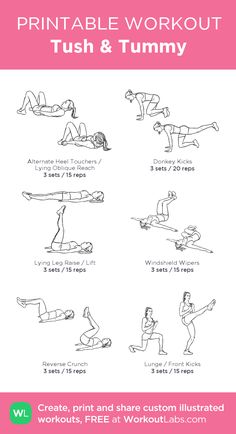 the printable workout poster shows how to do push and tummy exercises for women