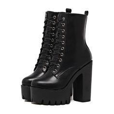 Black Boots Platform, High Heel Platform Boots, Platform Boots Black, Chunky Platform Boots, Black Lace Up Boots, Boots Platform