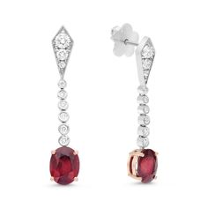 Elegant Red Oval Diamond Earrings, Formal Red Diamond Earrings With Brilliant Cut, Red Diamond Earrings In Fine Jewelry Style, Fine Jewelry Red Diamond Earrings For Formal Occasions, Red Diamond Drop Earrings, Red Diamond Earrings For Formal Occasions, Red Diamond Earrings With Brilliant Cut, Red Diamond Earrings With Accents For Wedding, Red Diamond Drop Earrings For Formal Events