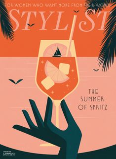 an advertisement for stylist magazine with a hand holding a wine glass in front of the