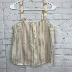 Madewell Nwt Rainbow Striped Button-Front Tank Top Size Small New With Tags. In Perfect Condition. Adorable Button Front. Would Be The Perfect Summer Top. Length: 15.5" Strap Length: 6.5" Pit To Pit: Approximately 17" Striped Tops With Button Closure For Day Out, Striped Tops With Button Closure For Summer, Multicolor Tops With Button Closure For Day Out, Summer Cotton Blouse With Buttons, Summer Cotton Tops With Buttons, Multicolor Cotton Tops With Buttons, Multicolor Cotton Top With Buttons, Striped Cotton Blouse With Buttons, Multicolor Sleeveless Top With Buttons