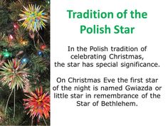 a christmas tree with lights and decorations on it, in the polish tradition of celebrating christmas, the star has special significance