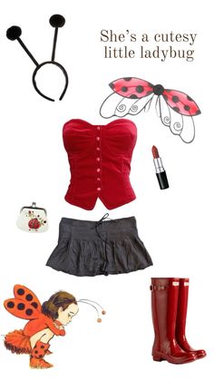 a ladybug outfit is shown with red boots