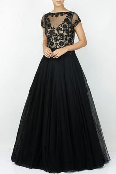 Add an elegant new twist to the classic eternity design with this black floor length gown! Floral Embroidered Ball Gown With Fitted Bodice For Gala, Elegant Floral Embroidered Ball Gown For Gala, Floral Embroidered Ball Gown For Prom Season, Floral Embroidered Ball Gown For Prom, Prom Ball Gown With Floral Embroidery And Fitted Bodice, Prom Season Ball Gown With Floral Embroidery, Floral Embroidered Maxi Dress For Reception, Formal Floor-length Ball Gown With Lace Bodice, Floral Embroidery Maxi Dress For Reception