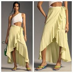 Anthropologie Maeve Ruffled Wrap Maxi Skirt Size S in Green  | eBay Closet Edit, Red Maxi Skirt, Red Flare, White Maxi Skirts, Organza Skirt, Striped Maxi Skirts, Wrap Maxi Skirt, Paneled Skirt, Red Maxi