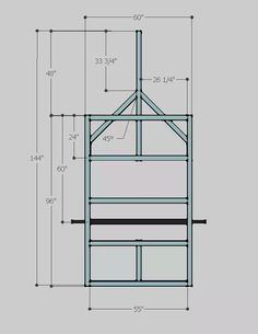 a drawing of a wooden structure with measurements for the roof and side walls, including two levels